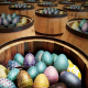 Easter eggs in oak barrels at Classic Oak Products